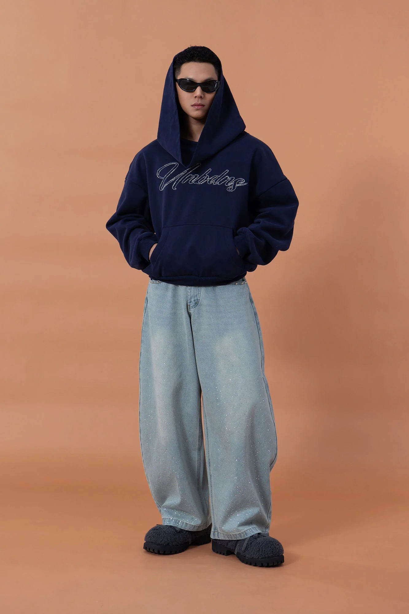 CLP Oversized Cowl-Hood Pearl-Stud Hoodie