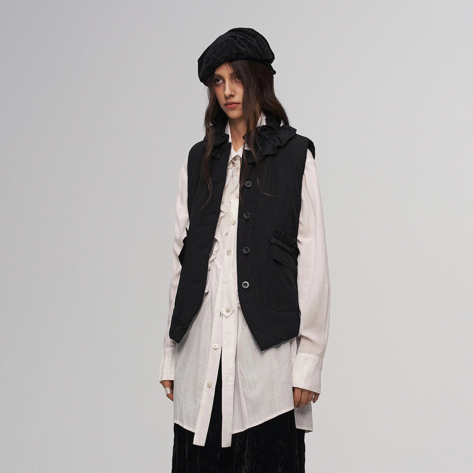 ILNya Nieternite Nifutur Sheer Ruffle Front Long Shirt