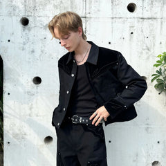 ESAIAS Totem Embroidered Velvet Panel Short Jacket