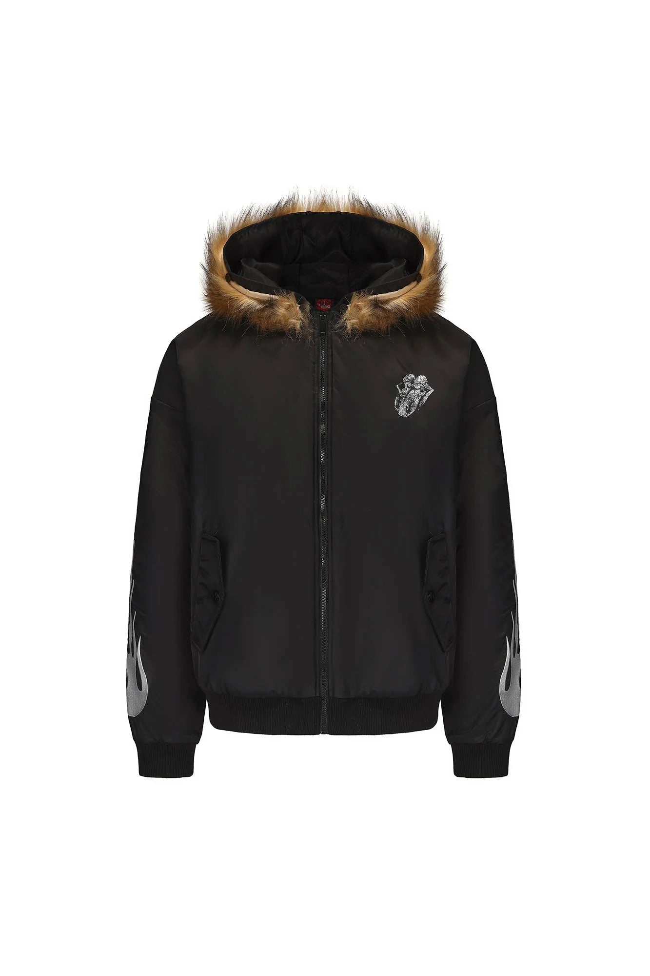 BLACK8MOB Flame Detachable-Fur Hooded Jacket