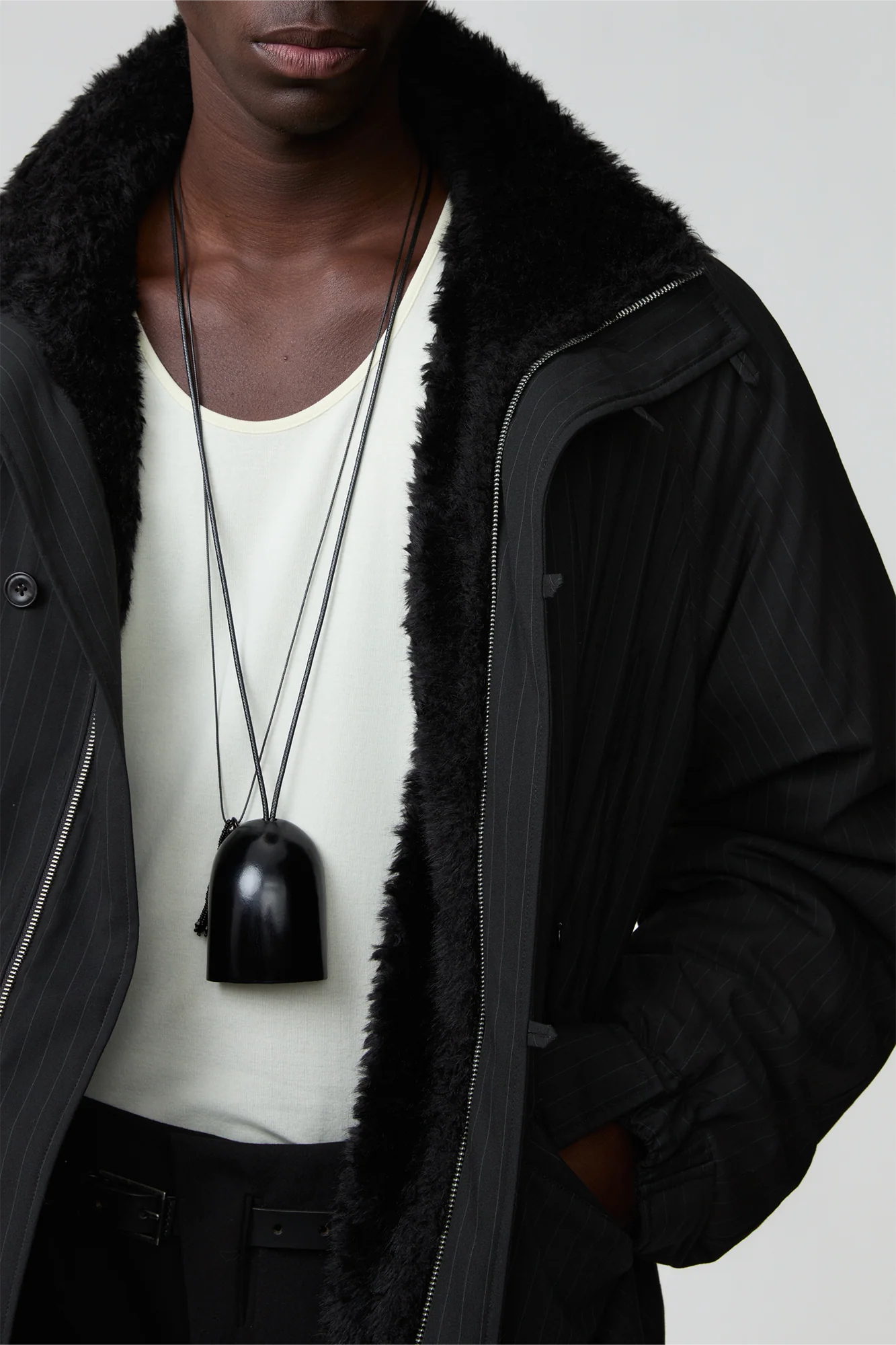 OPICLOTH Pinstriped Faux Fur-Lined Drawstring Jacket