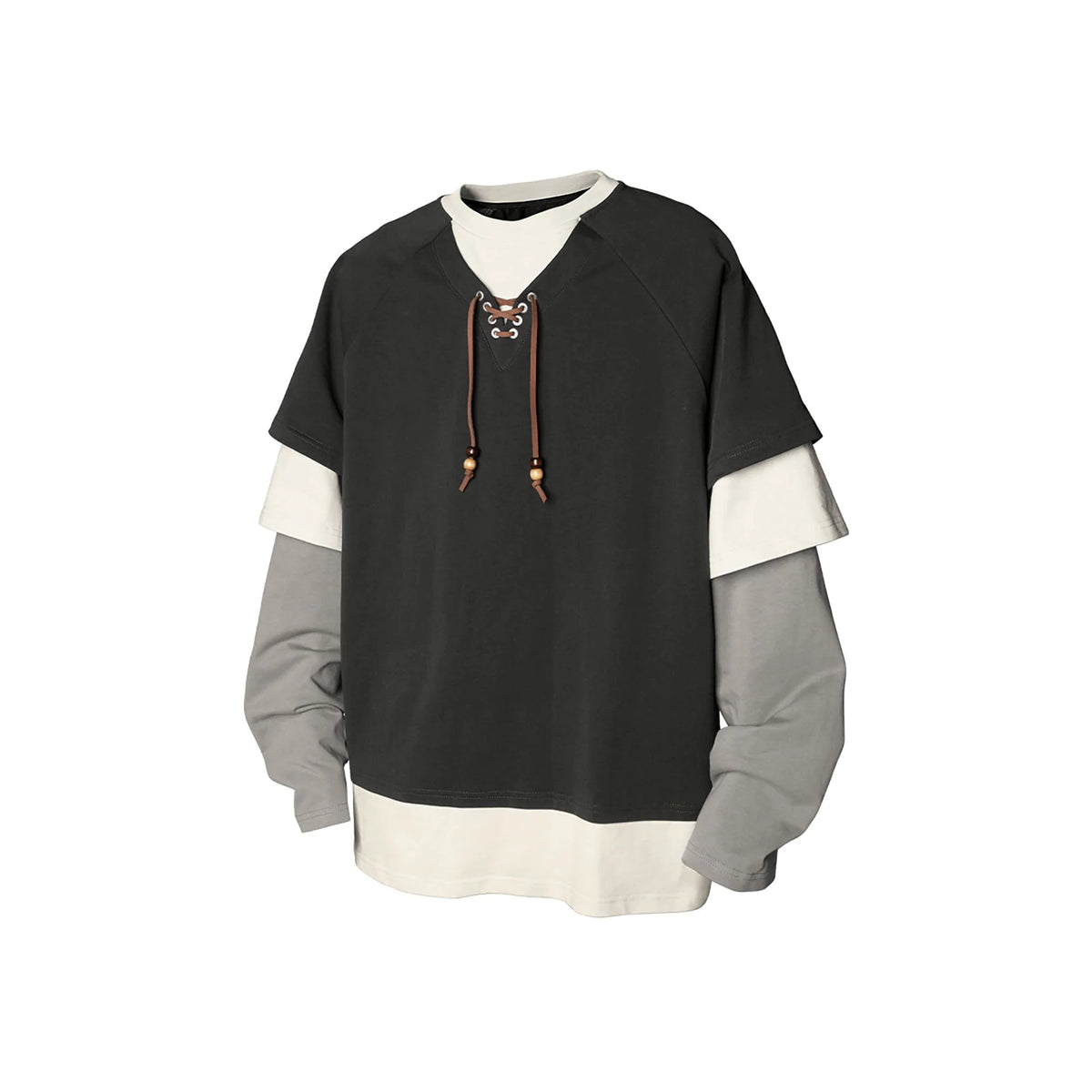 RELABEL Layered Lace-Up Sweatshirt Gray
