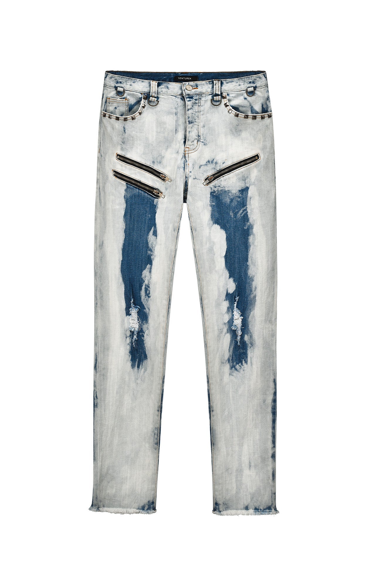 VENTUREK Distressed Washed Zippered Studded Slim Jeans