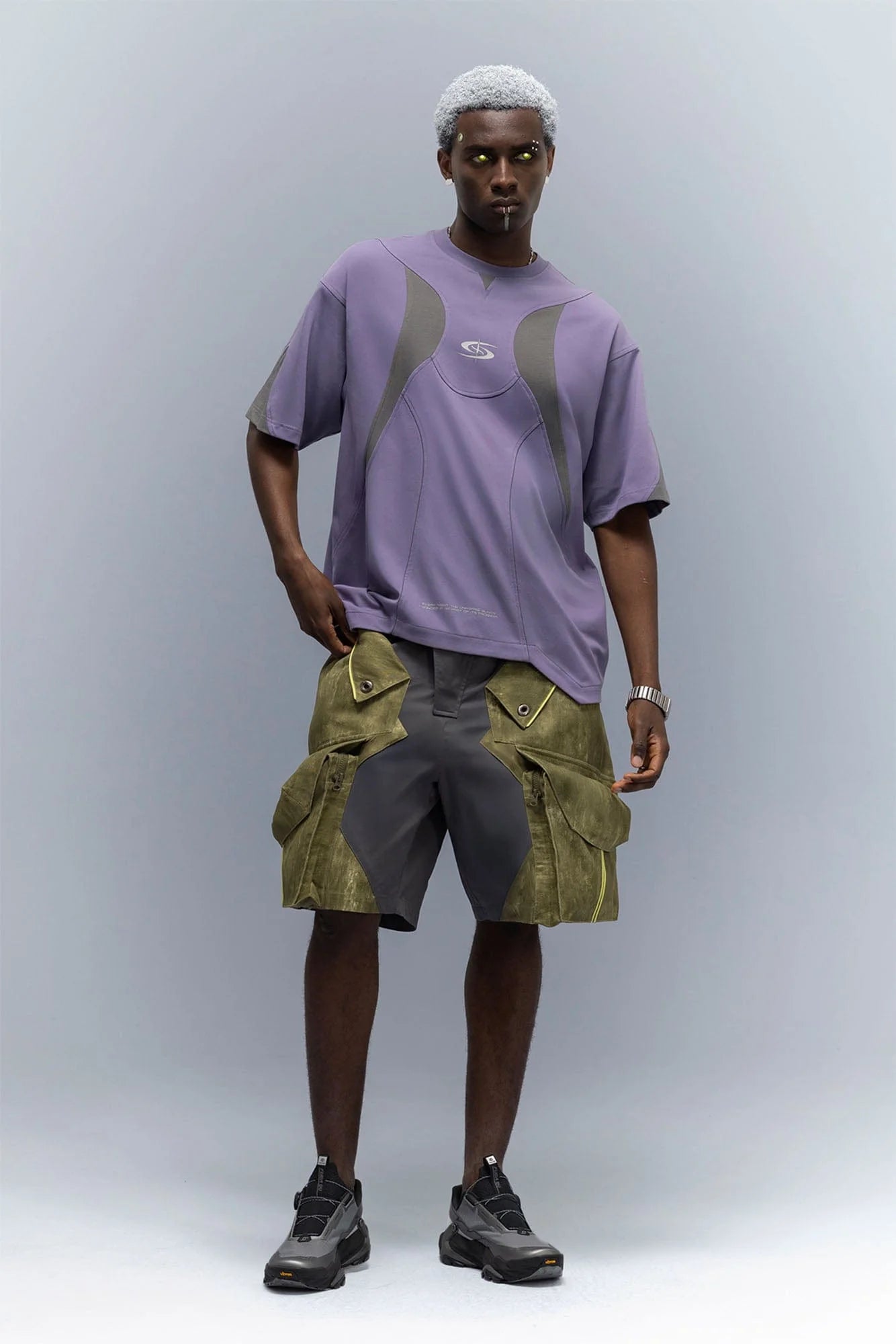 XIPHEVIL Washed Contrast Panel Pocket Utility Shorts Green