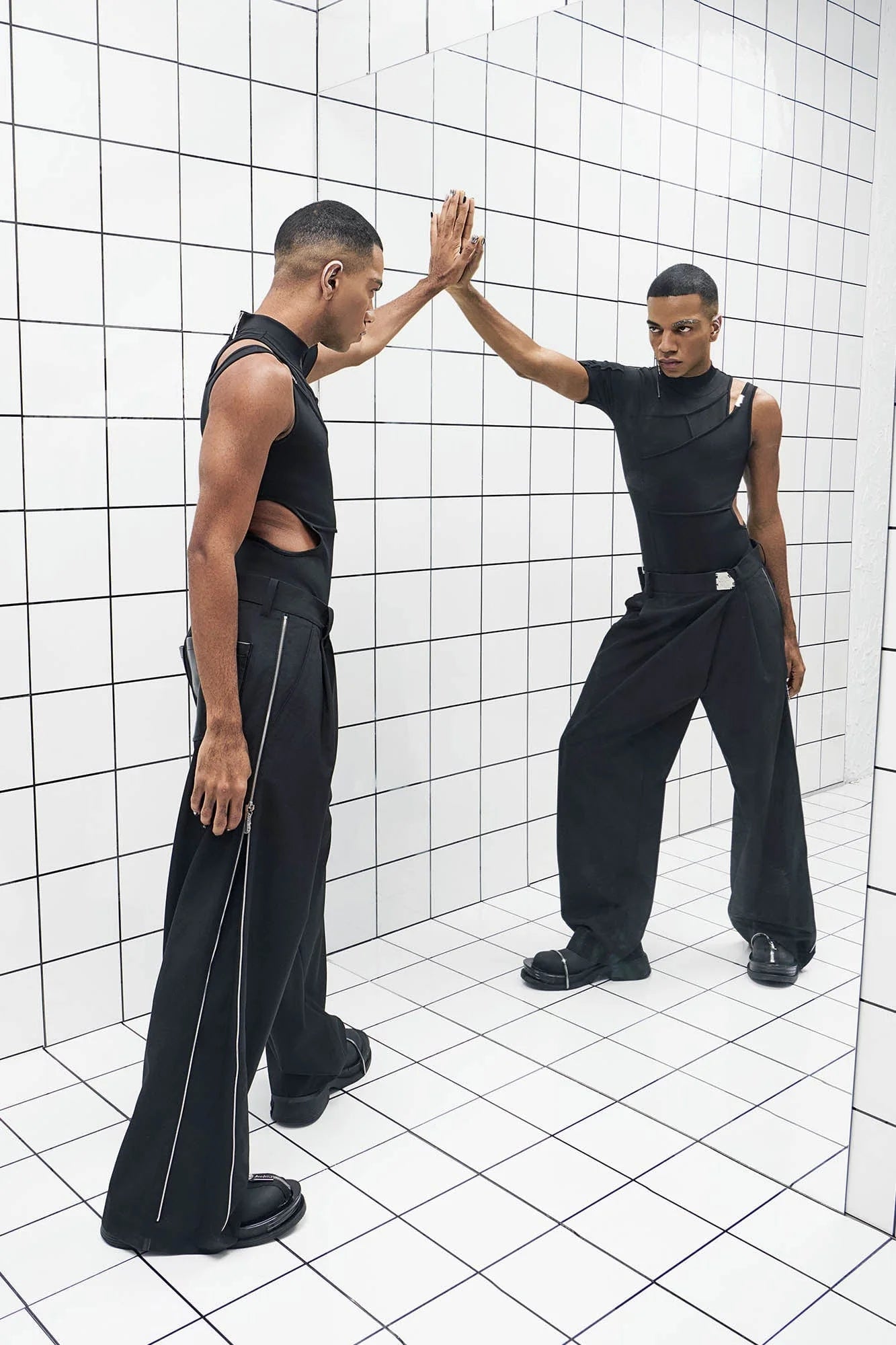 455EMBLE Side-Zip Asymmetrical PU-Pocket Pants