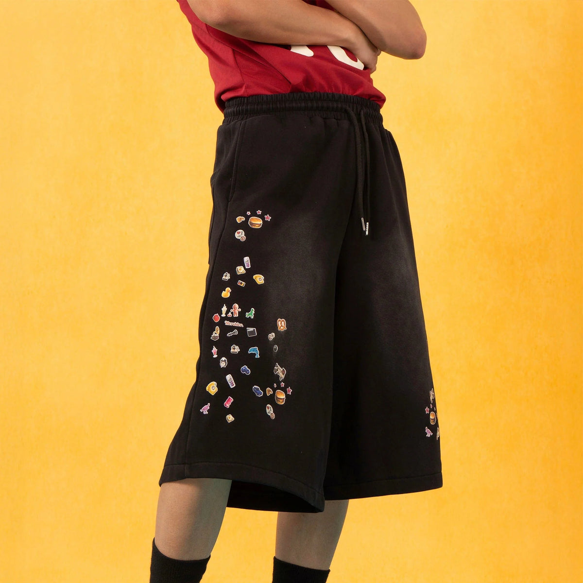 CLP Washed Stickers Drawstring Shorts