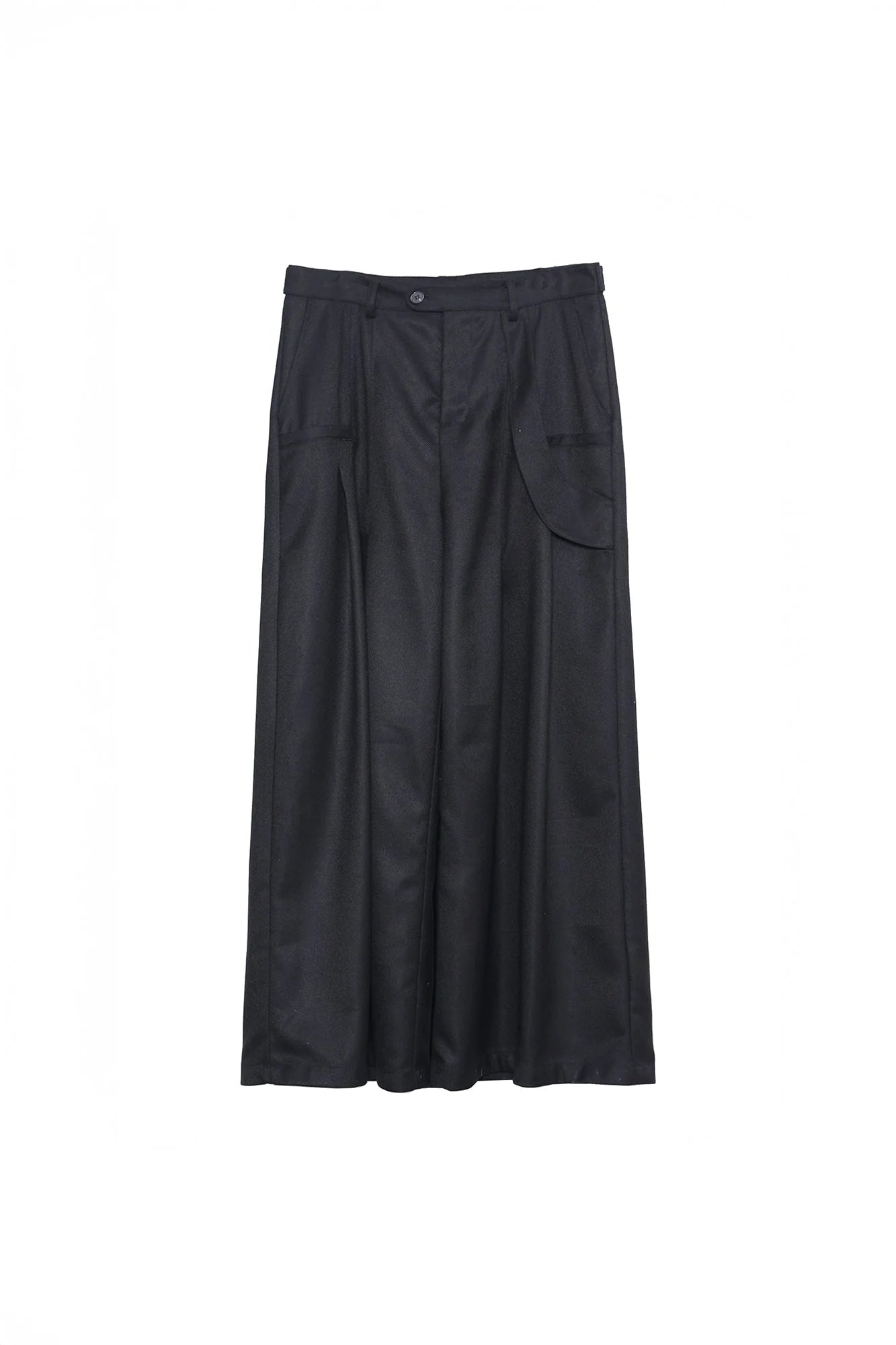 ASSEEN Asymmetrical Tab Pleated Wide-Leg Pants Black
