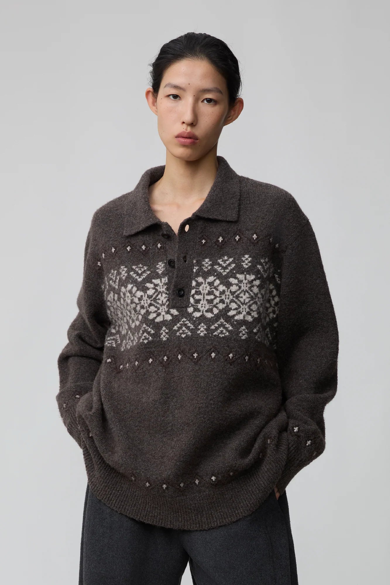OPICLOTH Fair Isle Knit Polo Sweater
