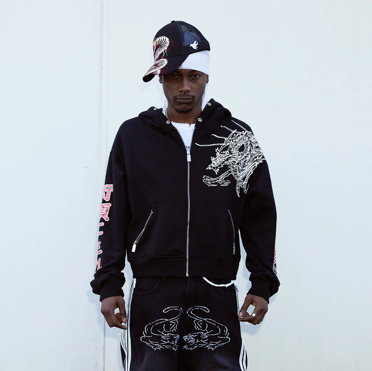 VINKID Graphic Studded Zip-Up Hoodie