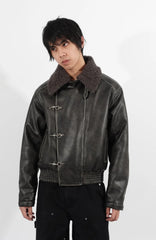 IN EXISTENCE Asymmetric Placket Washed Moto Jacket