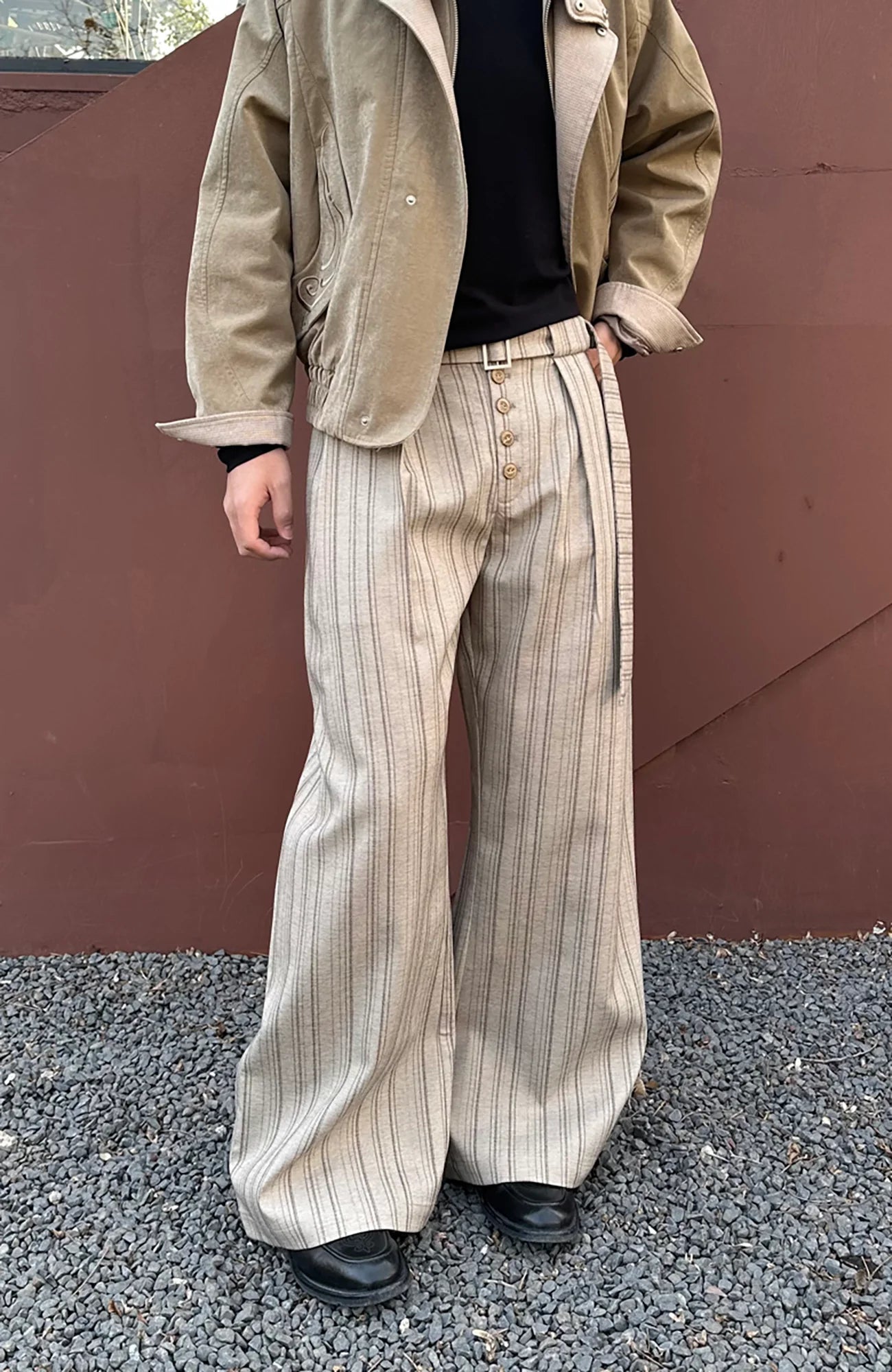 CATSSTAC Button-Closure Striped Double-Pleat Trousers