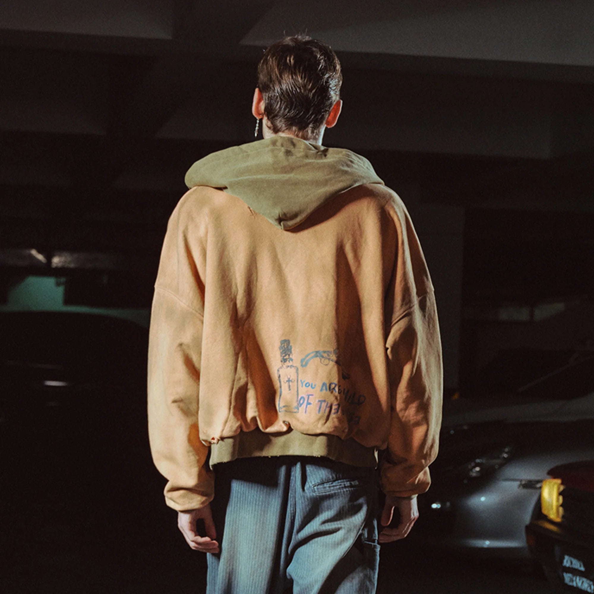 RICHILL Distressed Graffiti Graphic Hooded Jacket