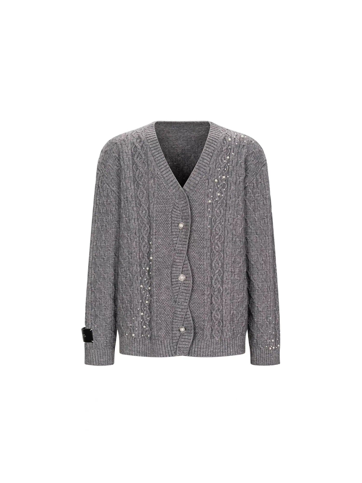 TIWILLTANG Pearl-Embellished Cable Knit Cardigan