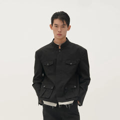 ORAL UTOPIA Faux Layered Hem Mandarin Collar Jacket