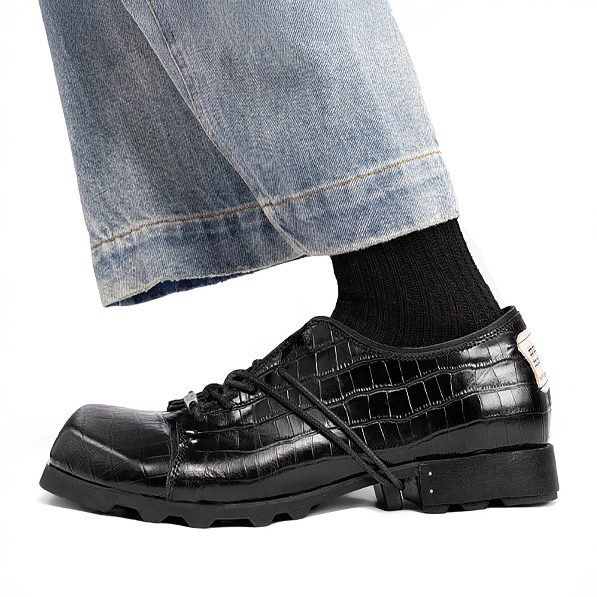 REWRITE Croc-Embossed Square-Toe Derby Shoes