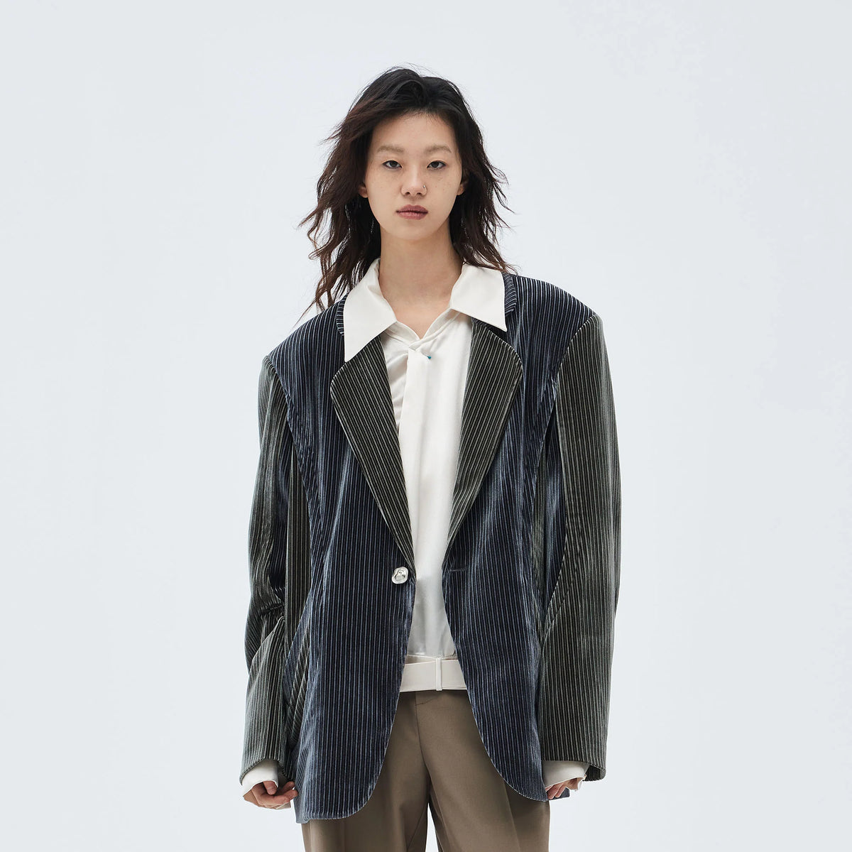 TUIMU Corduroy Contrast Panel Blazer