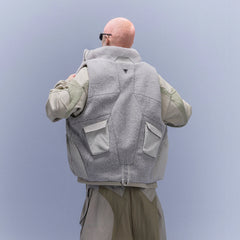 XIPHEVIL High-Neck Fleece-Panel Vest Light Gray