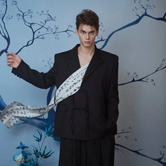 JIECHI Calligraphy Sash Mandarin-Button Blazer