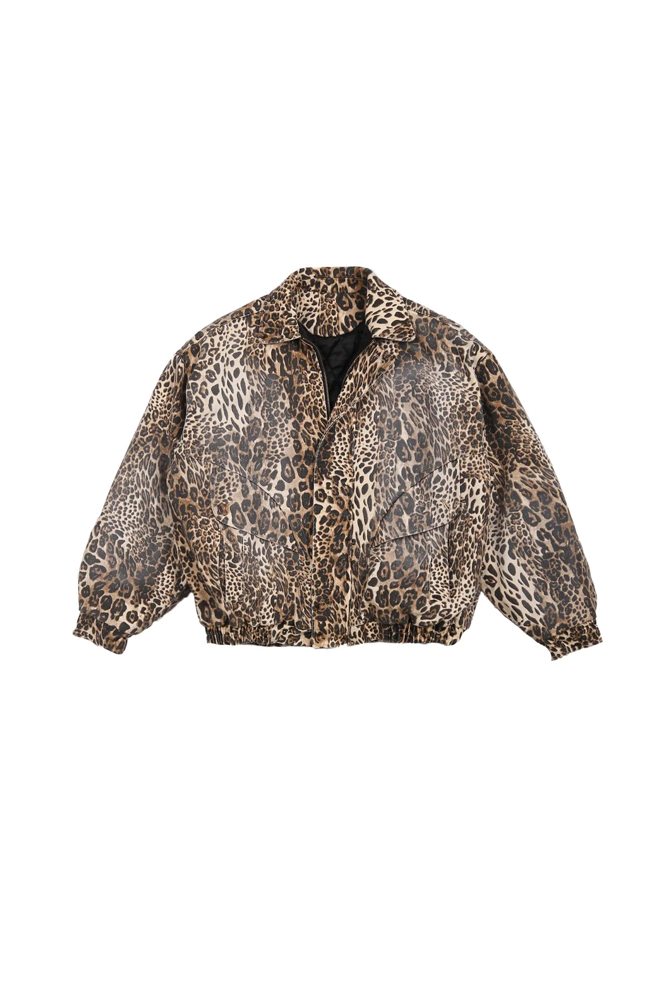 TRECLUB Distressed Leopard Full-Print Bomber Jacket
