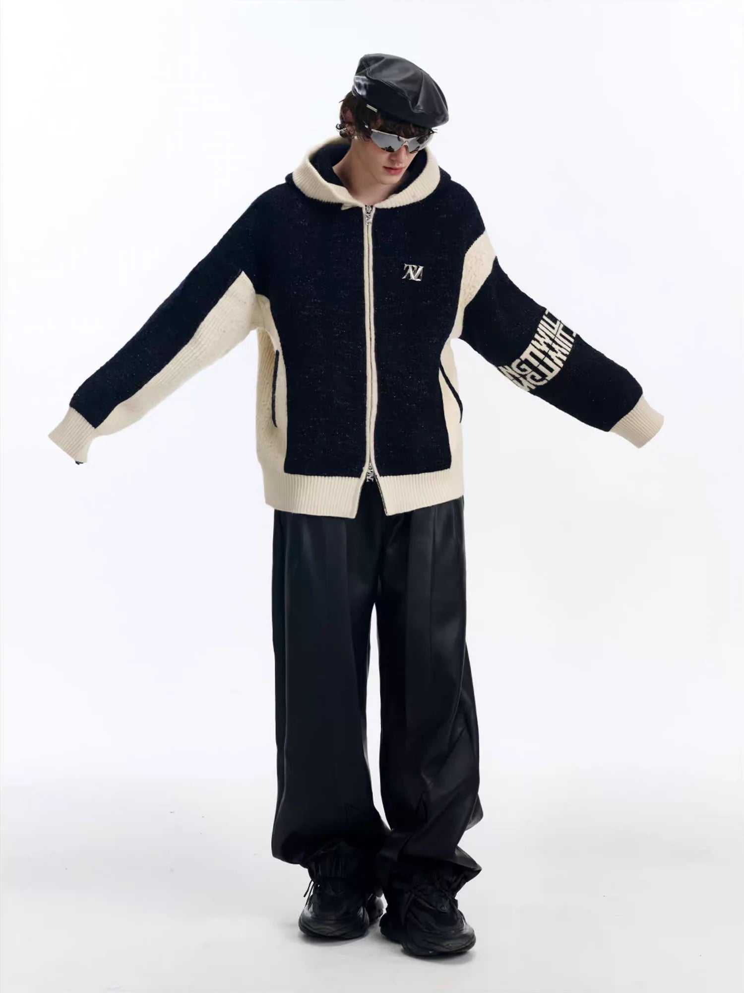 TIWILLTANG Contrast Trim Dual-Zip LOGO Chunky Knit Jacket
