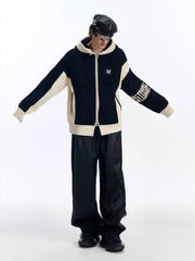TIWILLTANG Contrast Trim Dual-Zip LOGO Chunky Knit Jacket