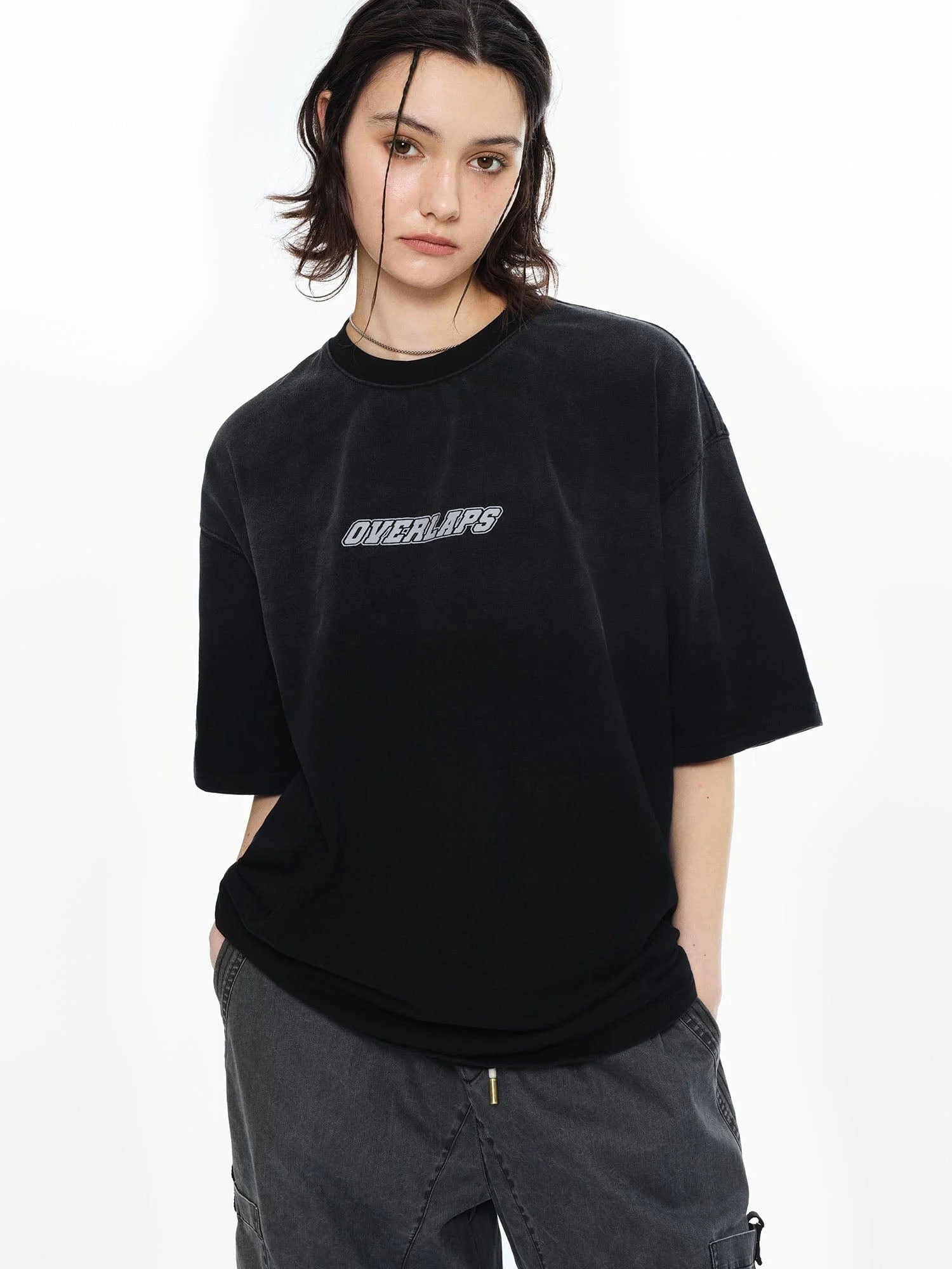 OVERLAPS Gradient Washed Oversized LOGO T-Shirt