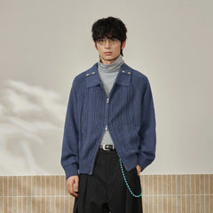 MOITIEDEPETALE Modern Cable-Knit Zip-Up Cardigan