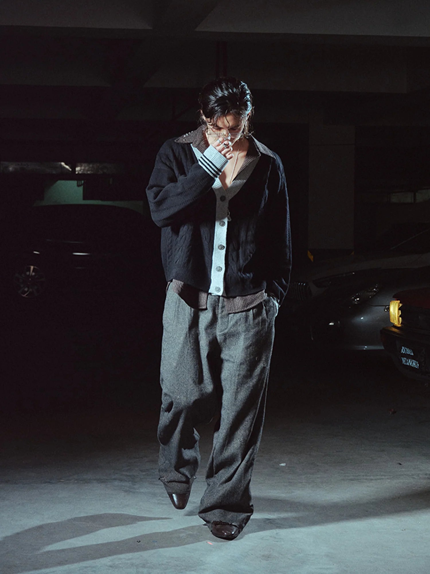 RICHILL Contrast Trim Cable Knit Cardigan