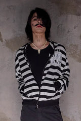 NOTHINGNESS WORLD Pirate Skull Graphic Striped Hoodie Jacket
