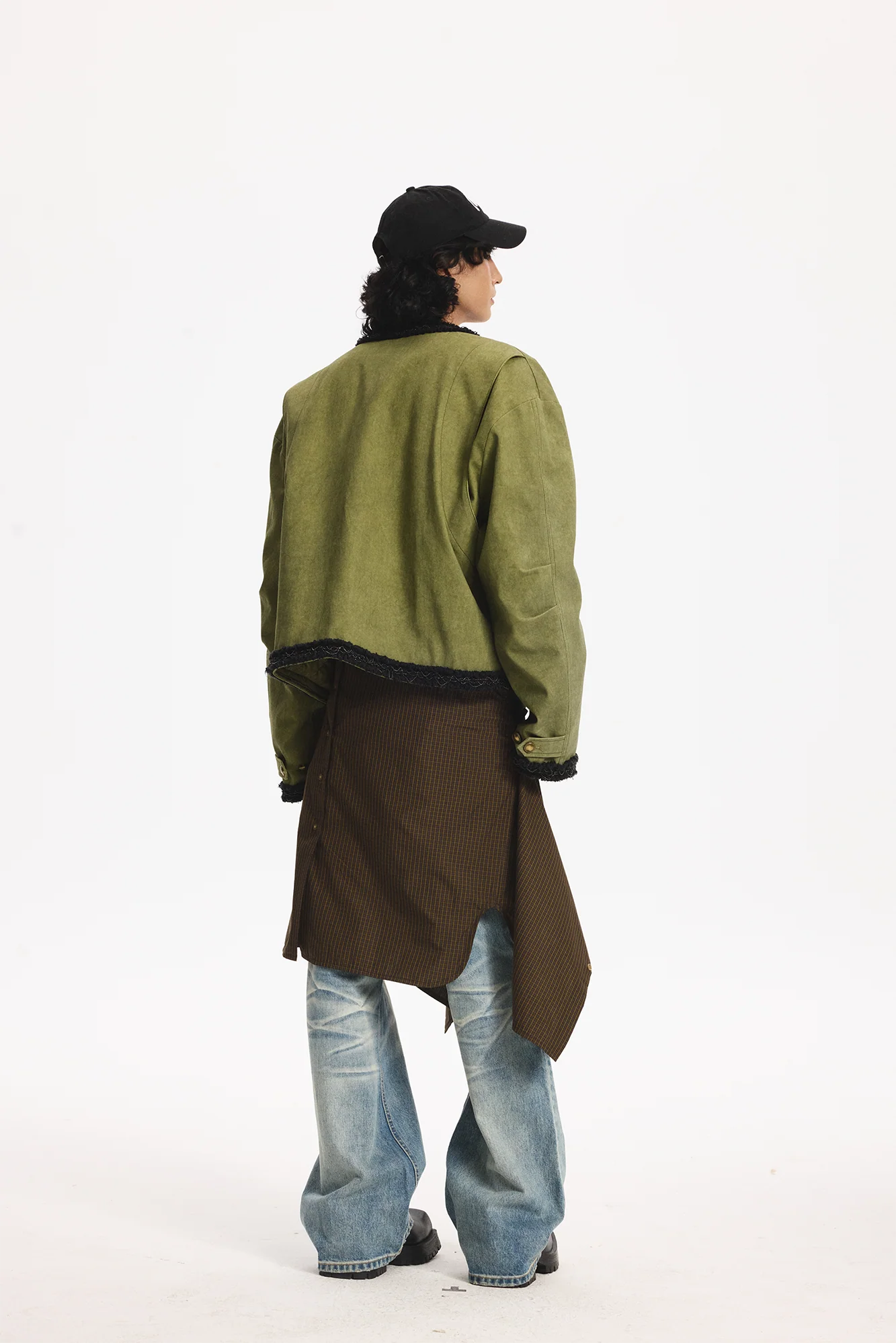 LEONSENSE Paneled Fleece Trim Paint-Splattered Jacket