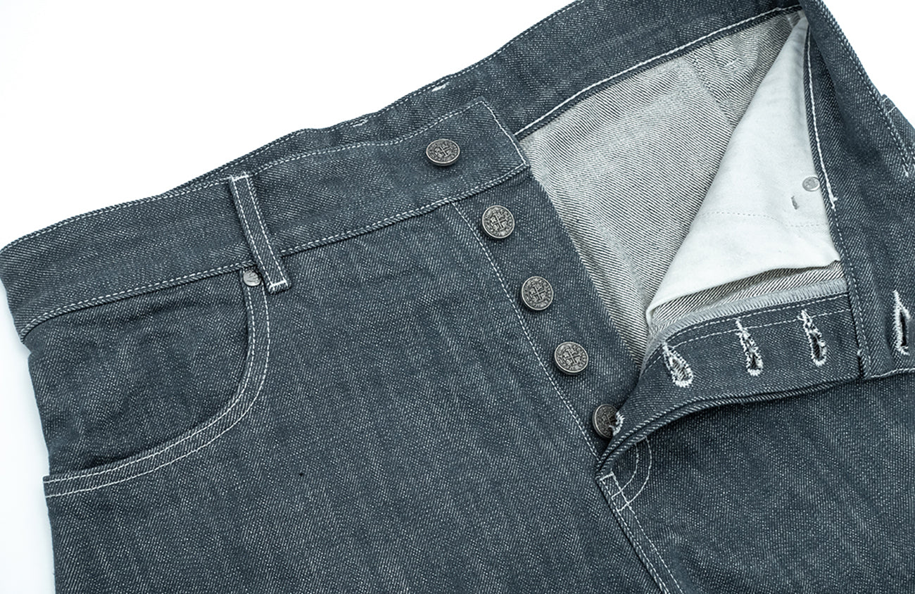 IN EXISTENCE Stitched Back-Belt Curved-Leg Jeans