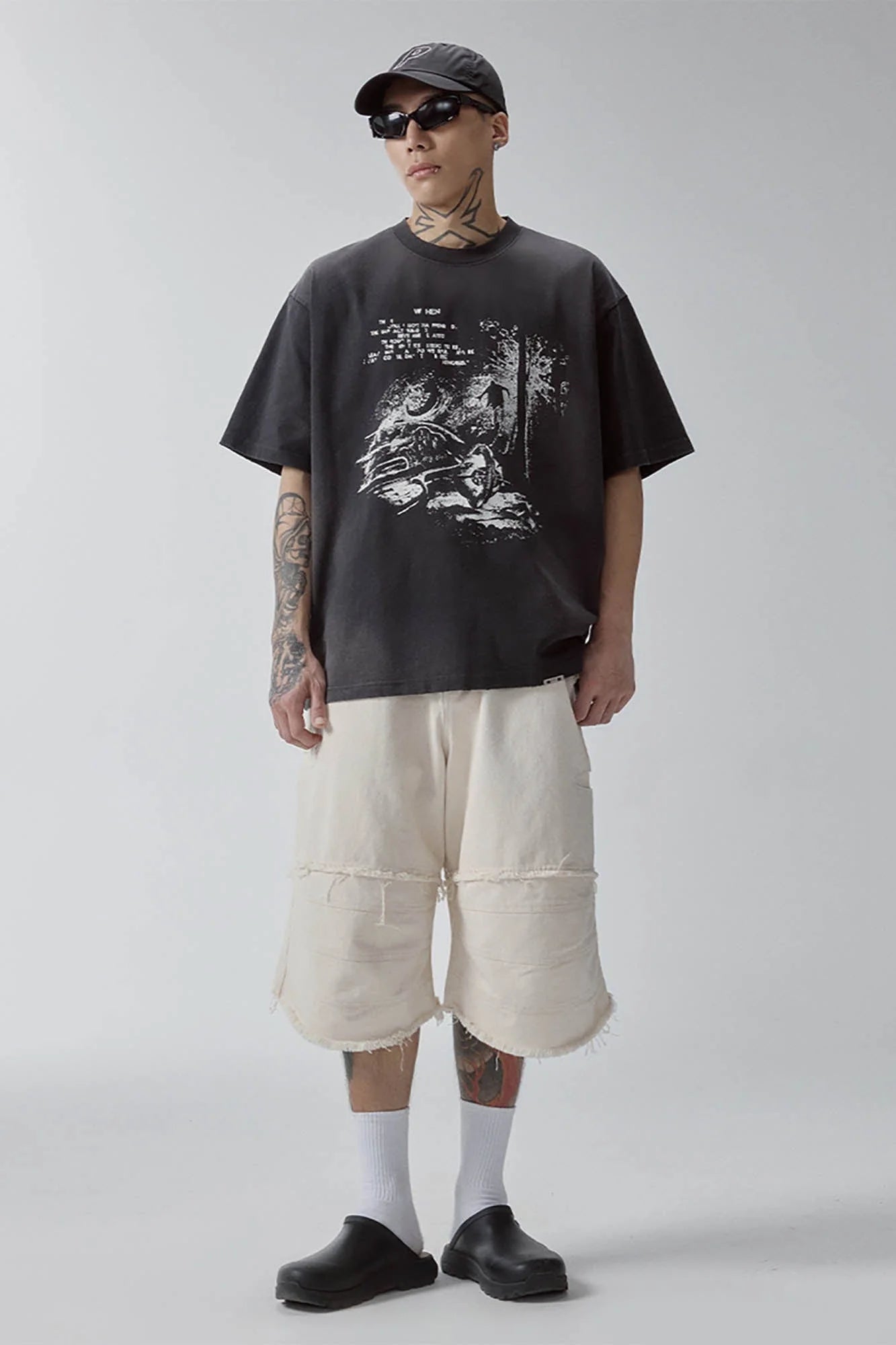 F2CE Layered Spliced Frayed-Edge Shorts