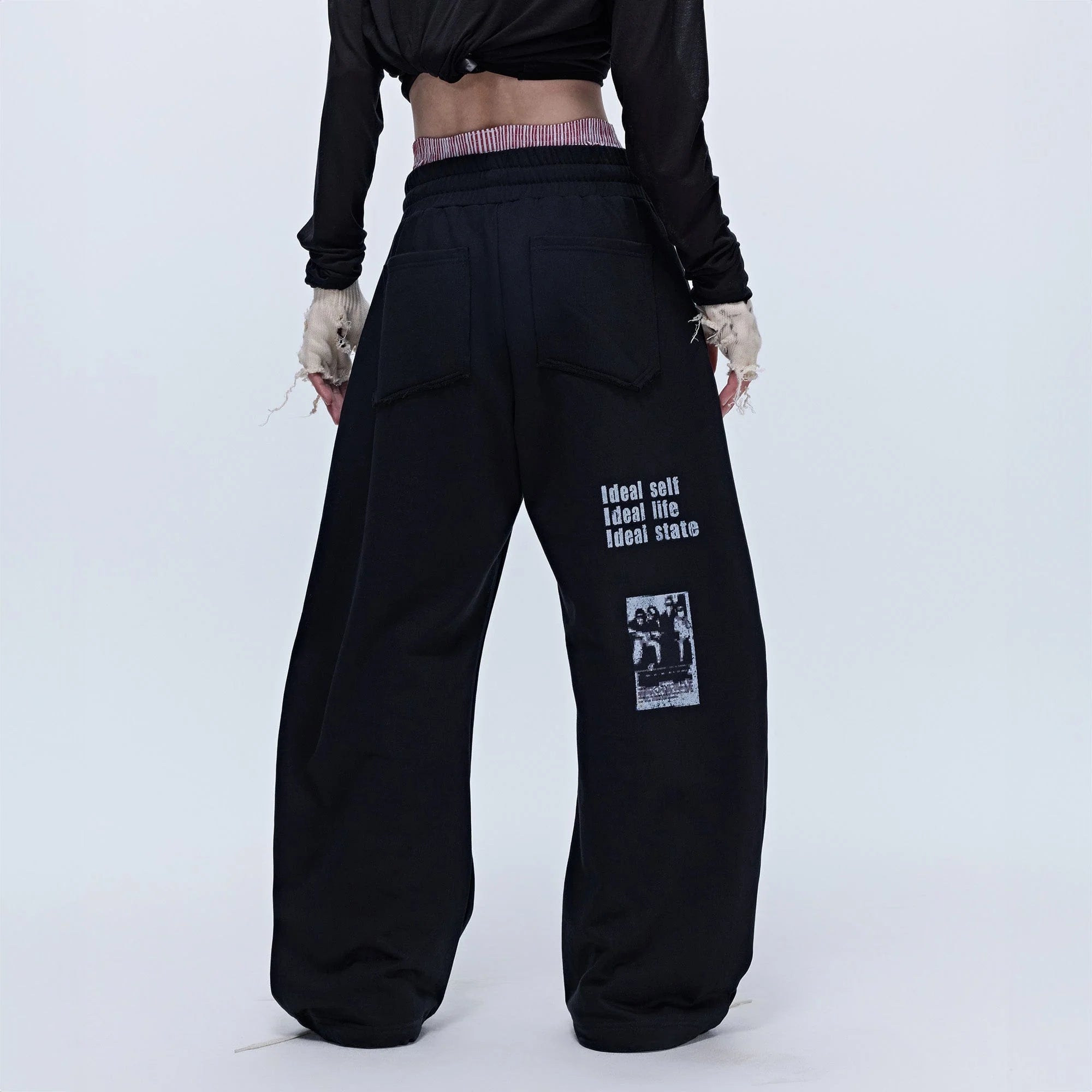 SAVAGEGROWTHWORLD Slogan Curved Drawstring Sweatpants