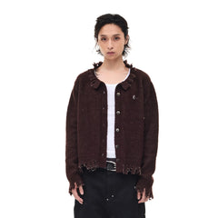 WHISTLEHUNTER Distressed Frayed-Edge Badge Cardigan