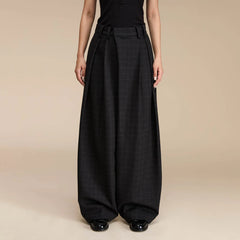 OPICLOTH Plaid Crinkled Wide-Leg Trousers
