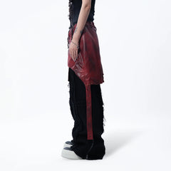 MOGONGSHE Detachable PU Drape  Frayed Cross Jeans