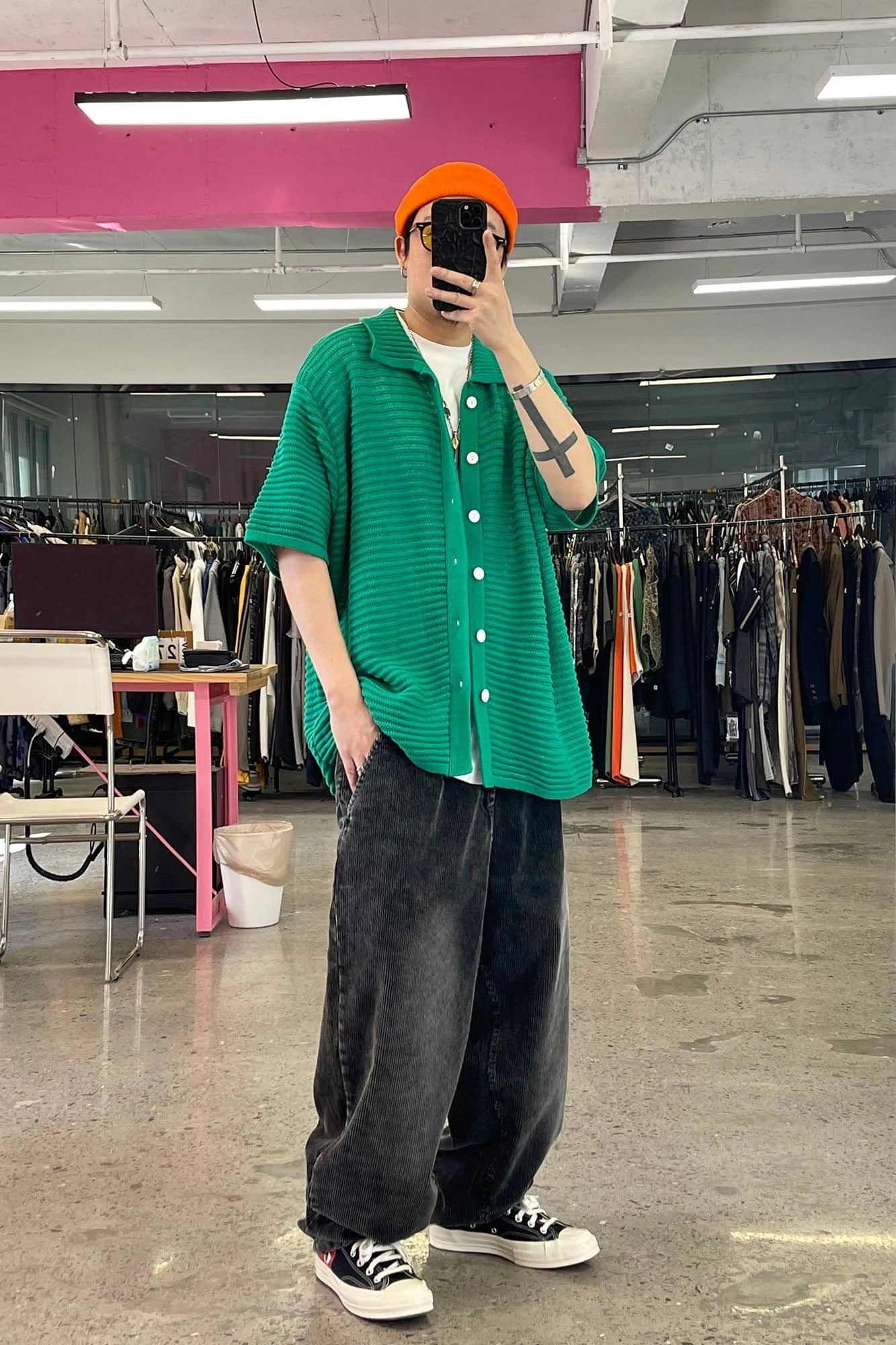 ME DA IGUAL Essential Striped Mesh Button-Up Half Shirt