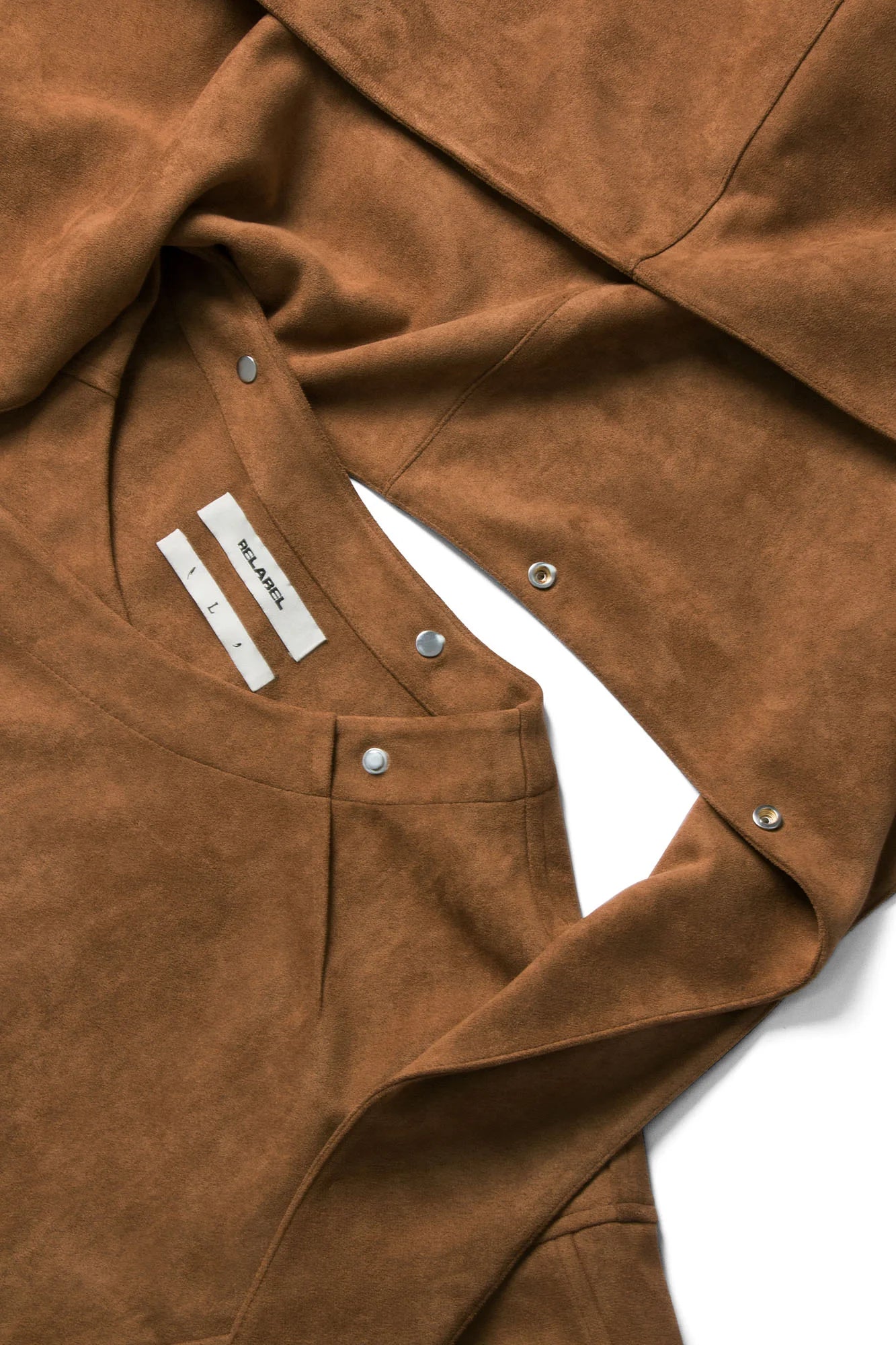 RELABEL Asymmetrical-Zip Detachable-Hood Suede Jacket Brown