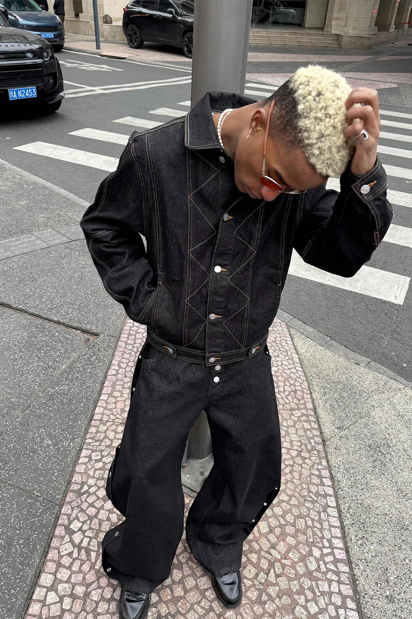 STEEPC Reversed-Panel Raw Denim Cropped Jacket