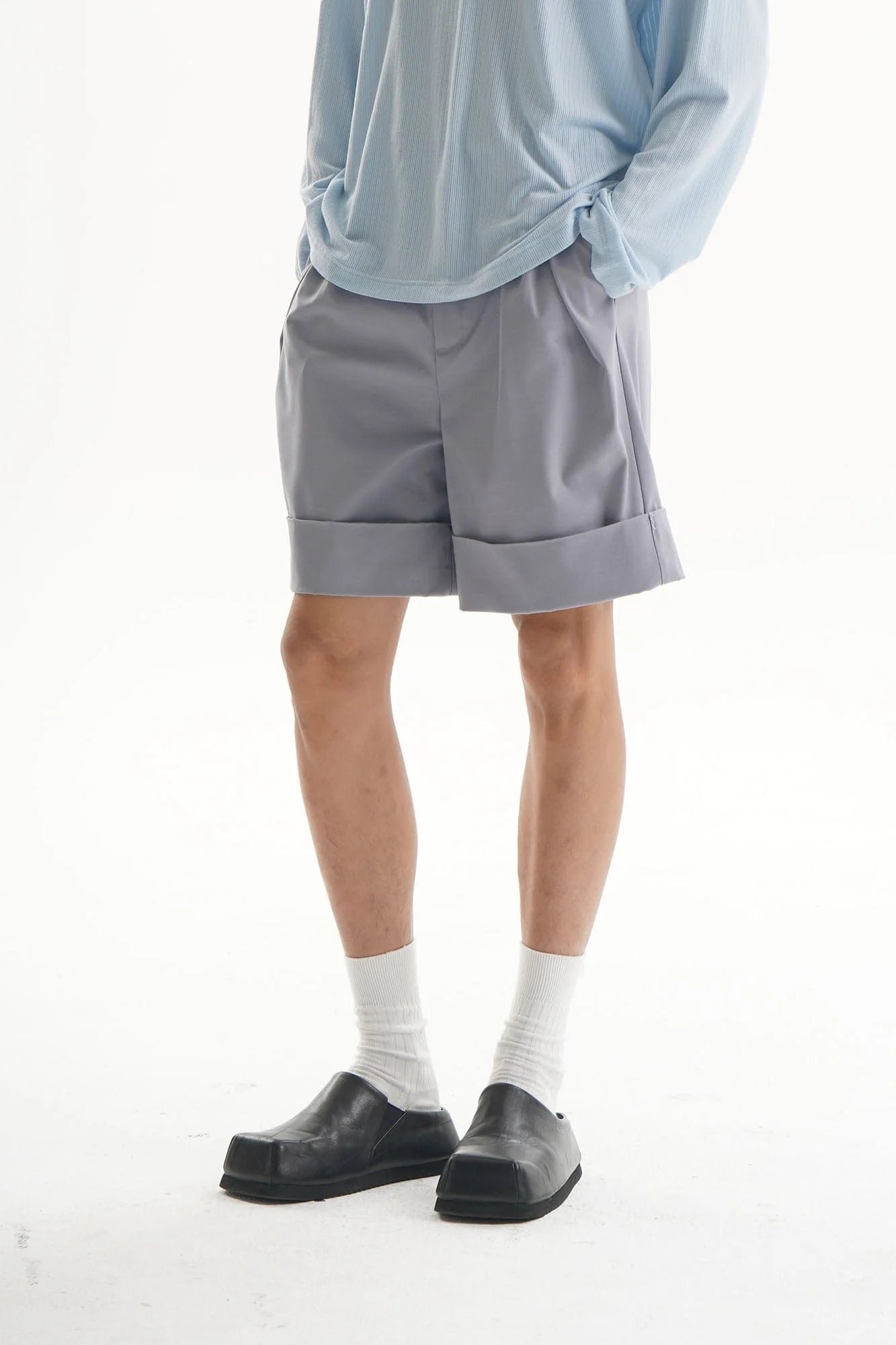 ORAL UTOPIA Essential Pleated Acetate Cuffed Shorts