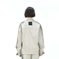 VANN VALRENCE Structured Panel Gradient Sleeve Washed Denim Jacket
