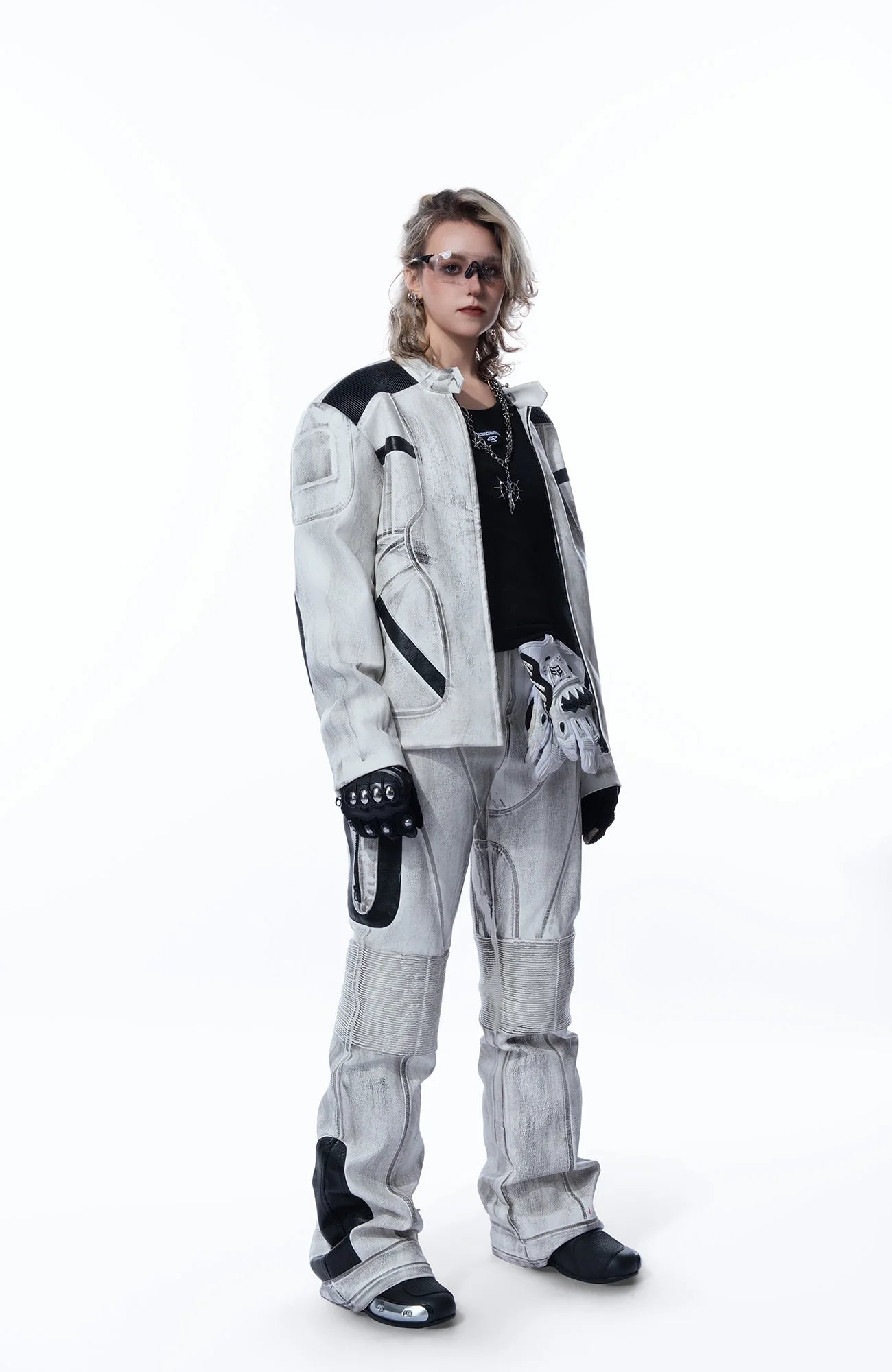 MOGONGSHE Distressed Techwear PU Moto Jacket