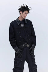 SAVAGEGROWTHWORLD Rivet Faux Leather Paneled Detroit Jacket
