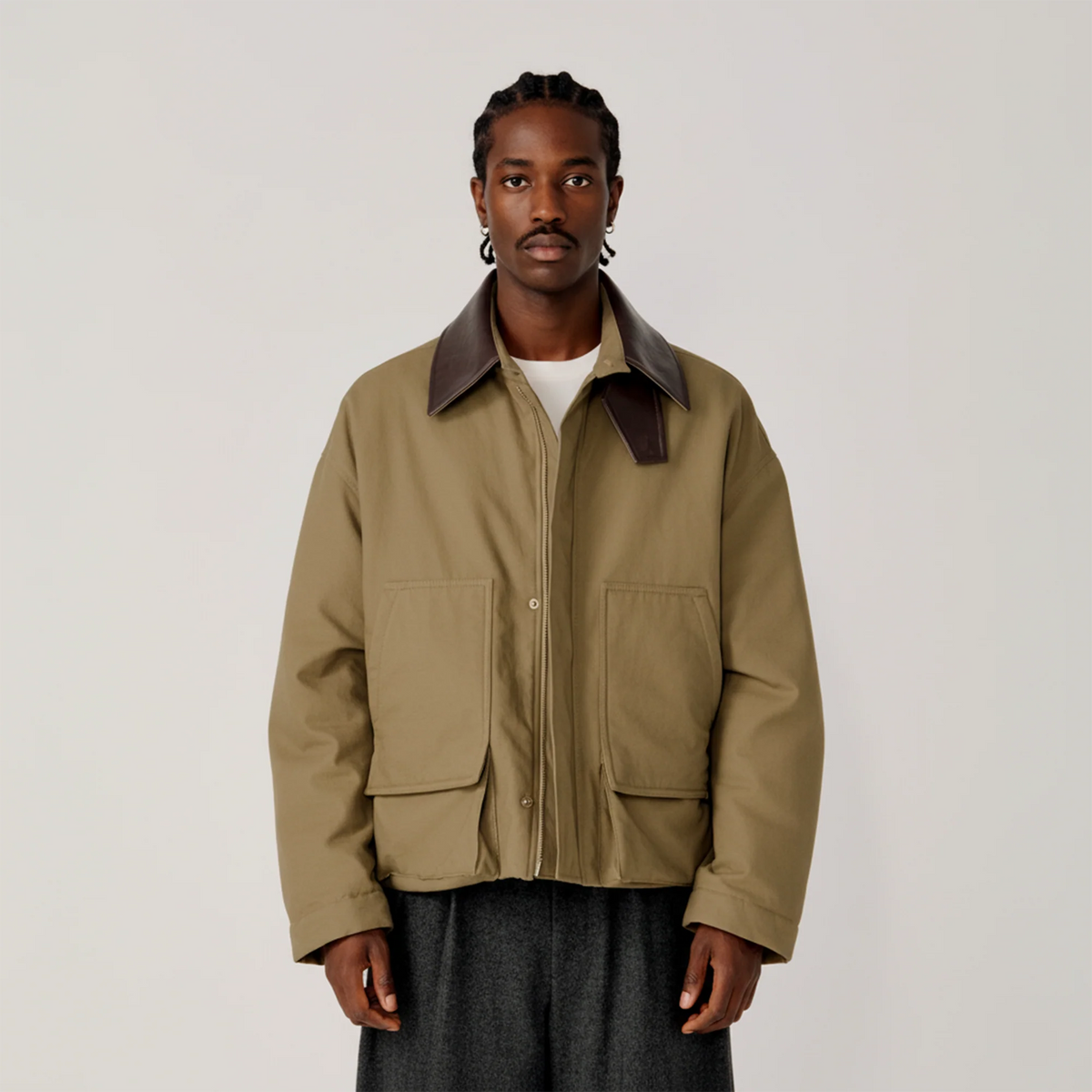 OPICLOTH Faux Leather Collar Windproof Jacket