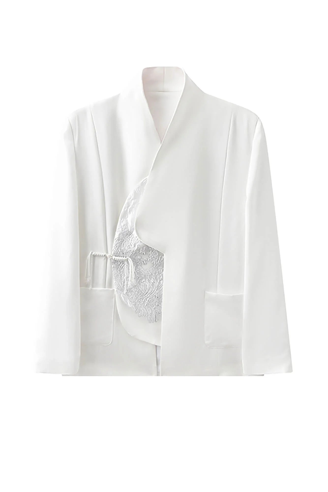 JIECHI Asymmetrical Curved Placket Jacquard Blazer
