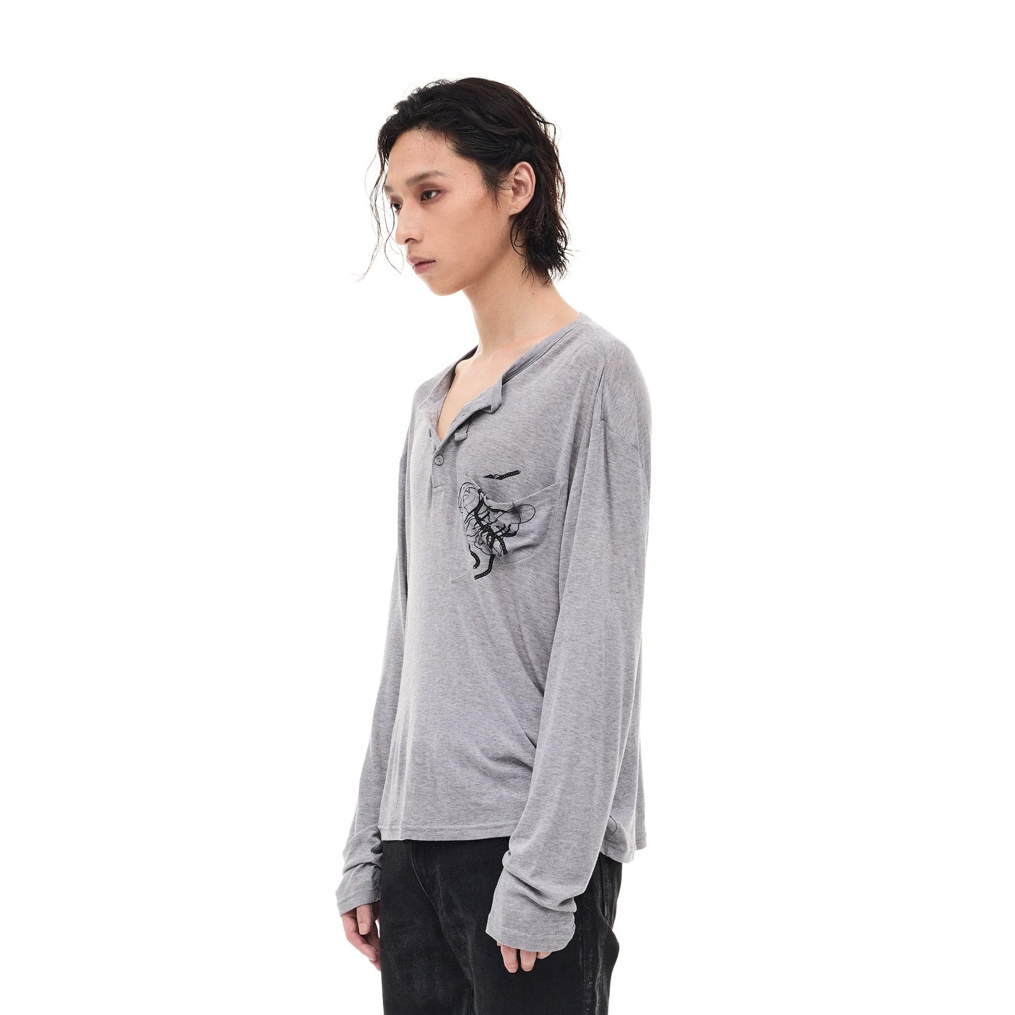 WHISTLEHUNTER Merino-Tencel Henley Graphic Long-Sleeve Tee