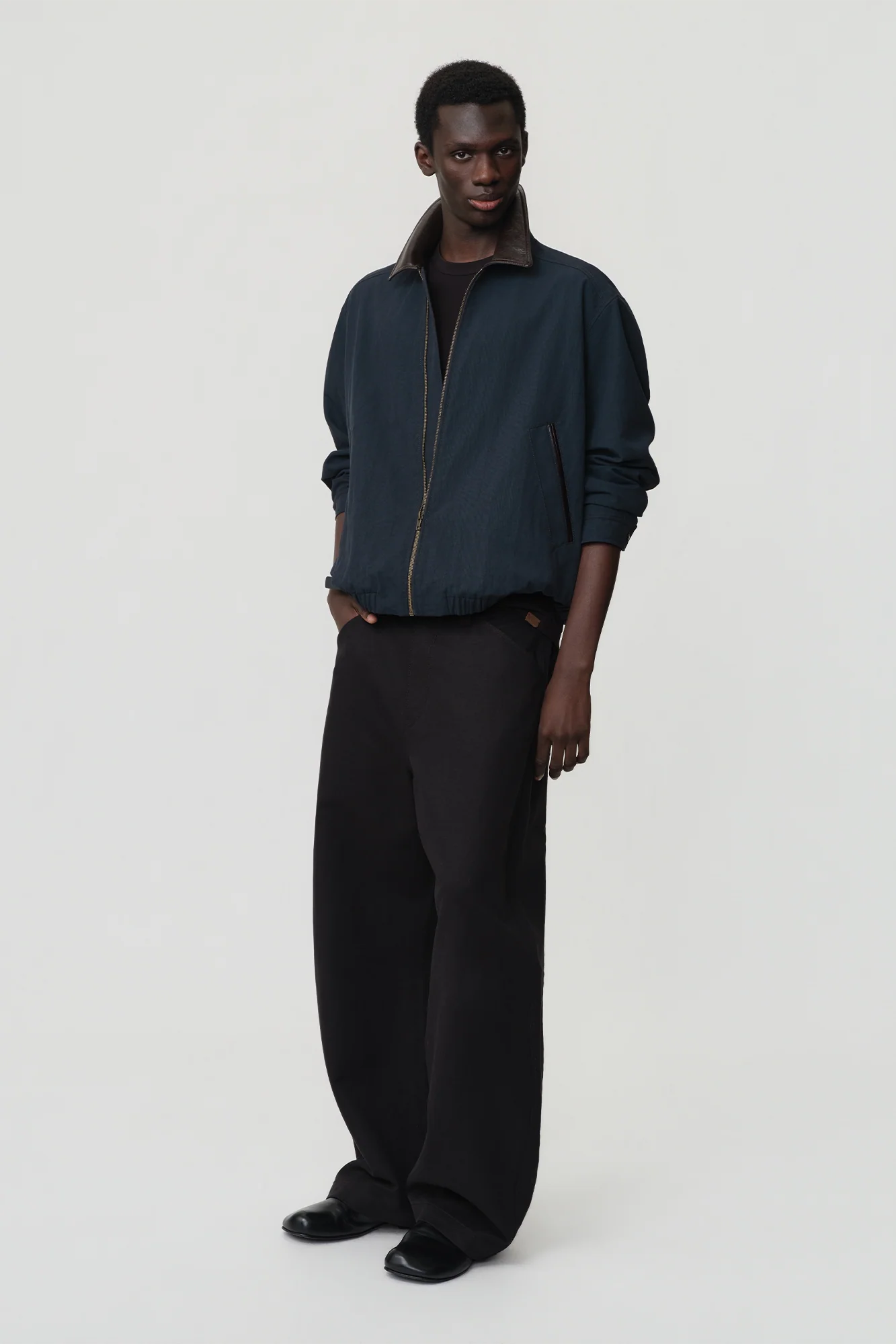 OPICLOTH Retro Contrast Leather Collar Jacket