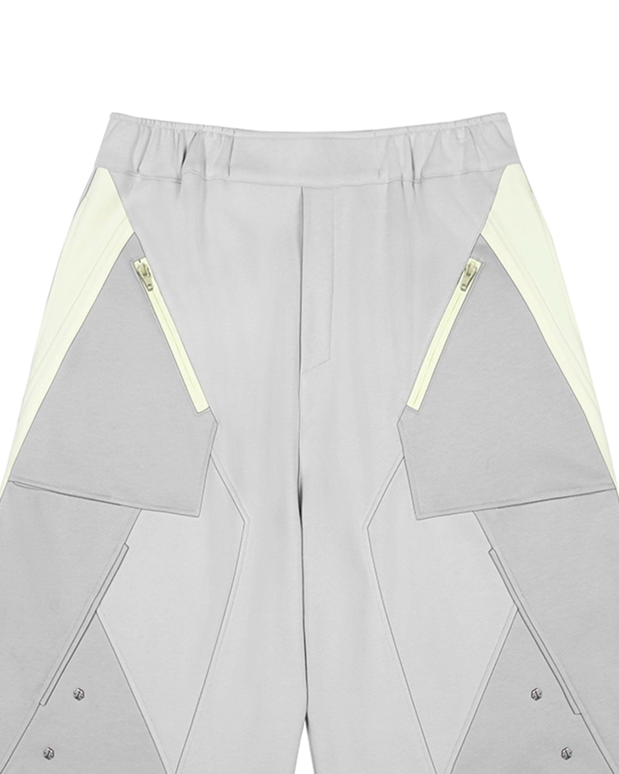 XIPHEVIL Deconstructed Zipper Rivet Shorts Light Grey
