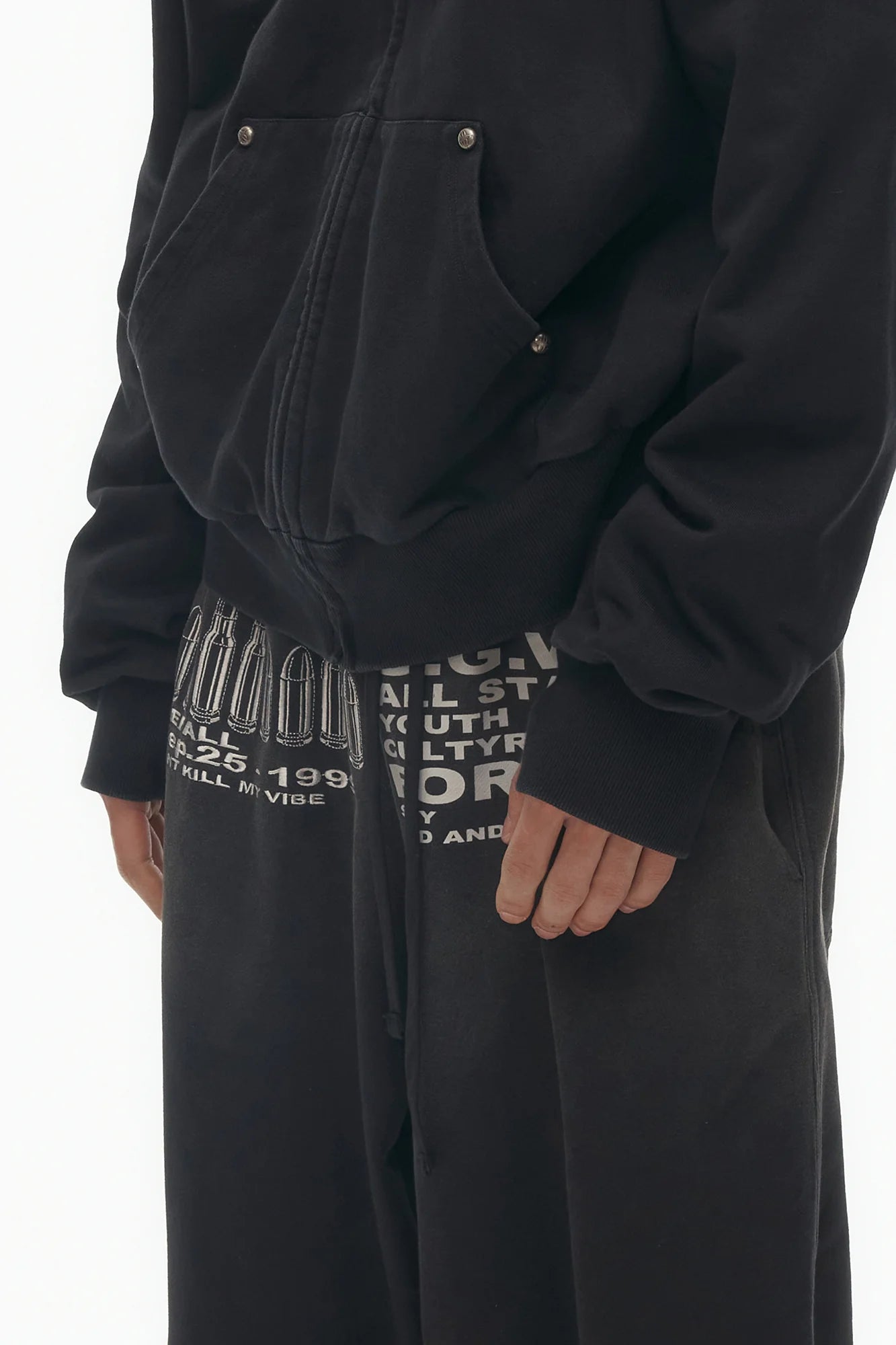 SAVAGEGROWTHWORLD Bullet Graphic Washed Wide-Leg Sweatpants