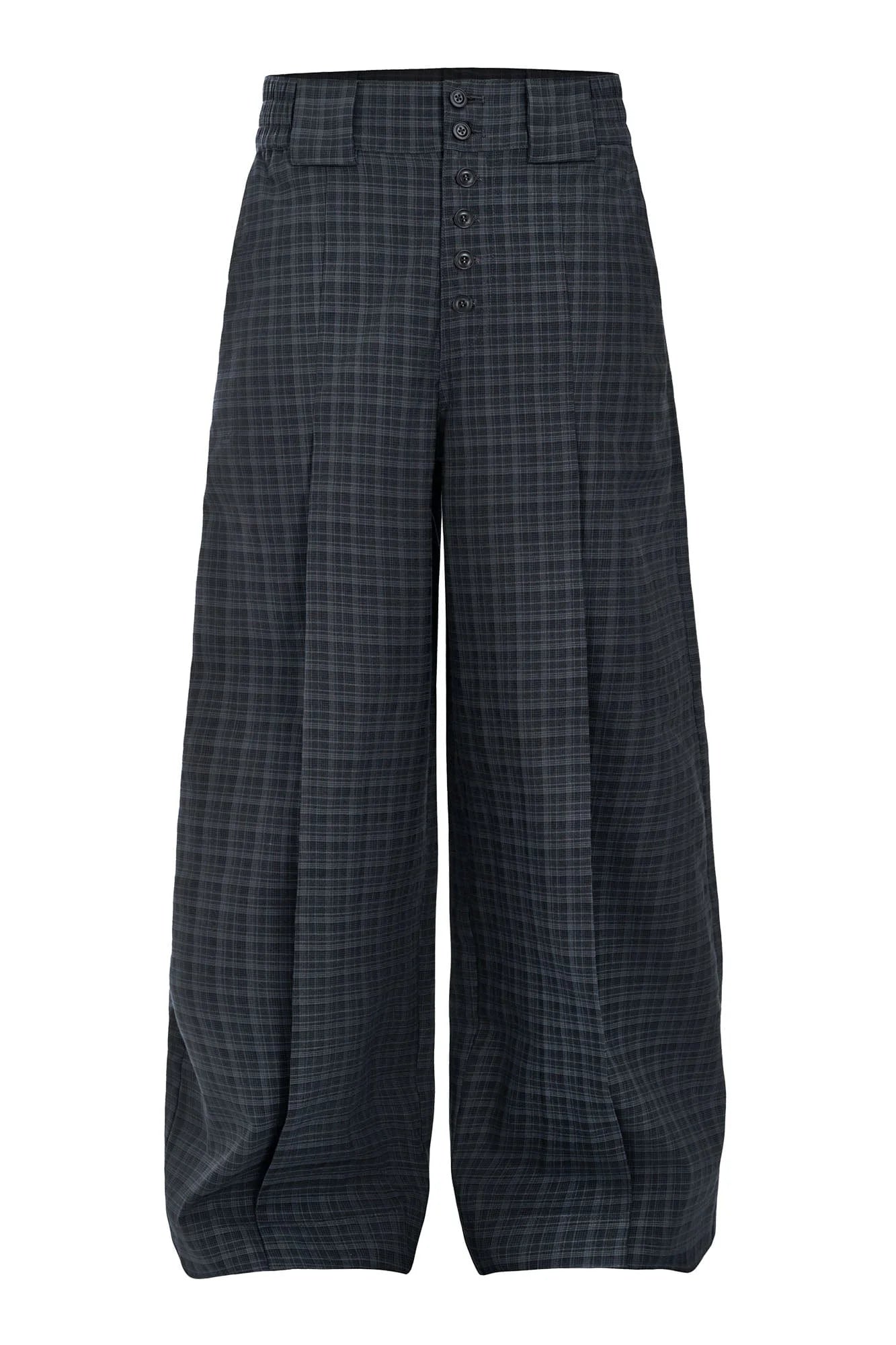 ESAIAS Retro Plaid Pleated Wide-Leg Pants